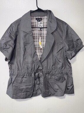 Color Swatch Gray Collared Lined Tie Waist Short Sleeve Jacket Women's XXXL